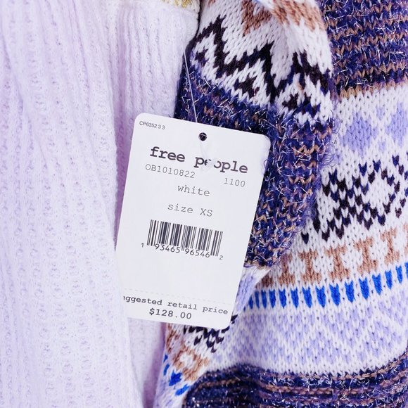 Free People Oversized Boho Babydoll Cozy Cottage Metallic Fair Isle Thermal - Picture 11 of 11